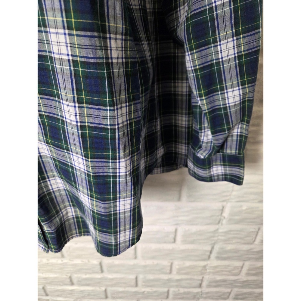 FOXCROFT button up blouse Women's size 12 Plaid Blue Green long sleeve Flip cuff - Picture 3 of 9